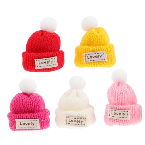TOYANDONA 5 Stück Teiliges Mini Strickmützen aus Wolle Bunte Kleine Hüte für DIY Bastelprojekte Weihnachtsbaumschmuck Puppenaccessoires und Festliche Dekorationen von TOYANDONA