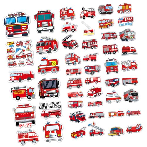 TOYANDONA 50 Stück Feuerwehrauto Aufkleber Cartoon Aufkleber Nagelaufkleber Scrapbook Aufkleber Für Wasserflaschen wasserdichte Aufkleber Für Wasserflaschen DIY Planer Aufkleber von TOYANDONA