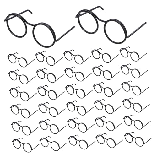 TOYANDONA 50 Stück Miniatur Puppenbrillen Schwarz Drahtfassung Runde Mini Doll Glasses für Puppenhaus DIY Basteln Kreative Accessoires von TOYANDONA