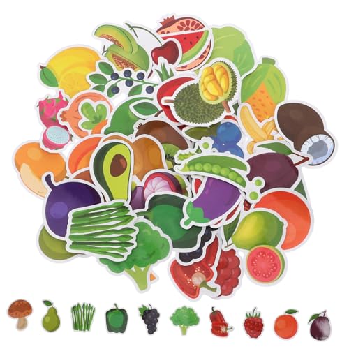 TOYANDONA Spielset 50 Stück Cartoon-Aufkleber Mit Obst Und Gemüse Sicheres Material Aufkleber Für Kinder Klassenzimmer-Dekorationen von TOYANDONA