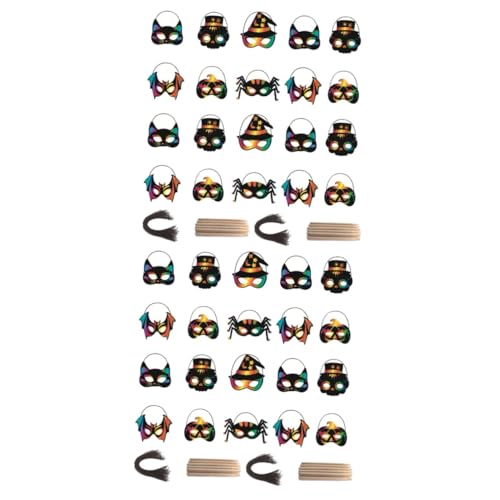 TOYANDONA 56 Stück Teiliges Halloween Kratzpapier Masken DIY Bastelzubehör für Erwachsene Bunte Regenbogen Kratzmasken Kreative Halloween Party Dekoration und Spielspaß von TOYANDONA