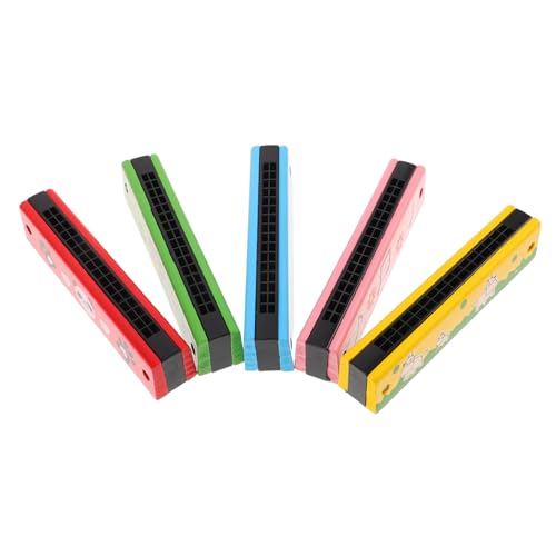 TOYANDONA 5Stücke Teiliges Holz Mundharmonika für Cartoon Design mit Löchern für Anfänger und Früherziehung Fördert Kognitive Fähigkeiten und Hand Augen Koordination von TOYANDONA
