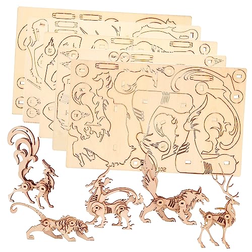 TOYANDONA 5Stücke Teiliges Holzpuzzle Tiere DIY Tiermodell für Kreatives Lernspielzeug Fördert Konzentration und Hand Auge Koordination für Dekoration und Bildung von TOYANDONA