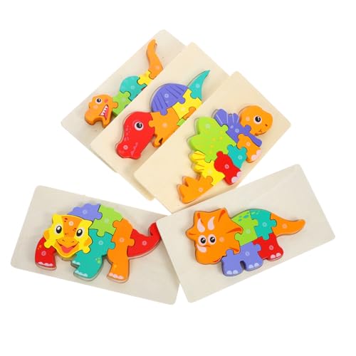 TOYANDONA 5Stücke Teiliges Holzrätsel für Kleinkinder Montessori Dinosaurier Puzzle Frühen Kognitiven Entwicklung für Hand Eye Koordination von TOYANDONA