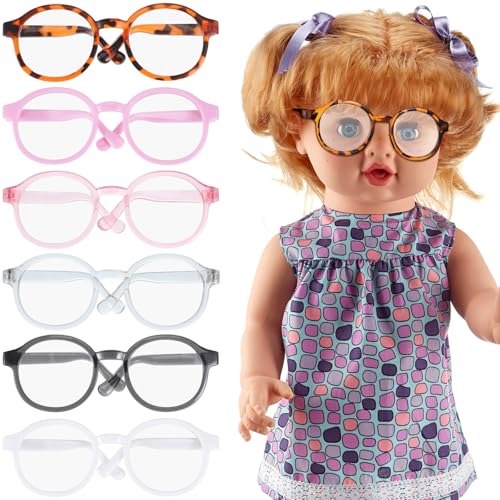 TOYANDONA 6 Puppenbrillen für 18-Zoll-Puppen, Mini-Brillen mit Runden, Klaren Gläsern, Kostümzubehör für Brillen zum Anziehen, Basteln Und für Zwergen-Haustiere von TOYANDONA