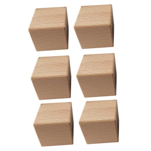 TOYANDONA 6 Stück Holz Quadrate -holzklötze Hölzerner DIY-würfel Holzwürfel Holzblöcke Bastelwürfel Aus Holz Quadratischer Block Buche Khaki von TOYANDONA