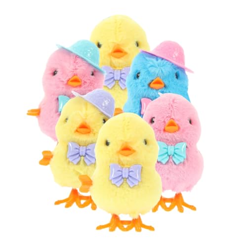 TOYANDONA 6 Stück Teiliges Aufzieh Küken Bunte Plüschküken mit Hüten und Krawatten Niedliche Wind Up Spielzeuge für Ostern Party Füller und Osterkorb Dekoration von TOYANDONA