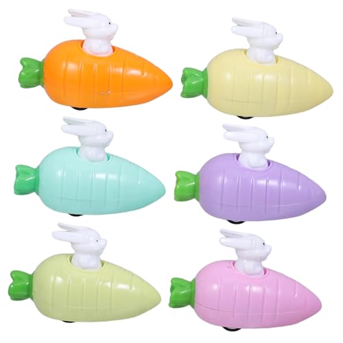 TOYANDONA 6 Stück Teiliges Aufziehspielzeug Osterhasen Karottenauto Interaktives Mini Pull Back Auto Kinderparty Mitgebsel Robustes Osterkörbchen Füller für Drinnen und Draußen von TOYANDONA