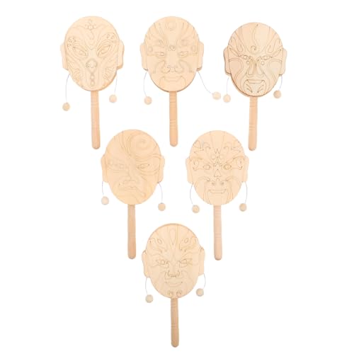TOYANDONA 6 Stück Teiliges DIY Holzrasseln mit Peking Oper Masken Blanke Trommeln zum Bemalen Pädagogisches Musikinstrument für Fördert Kreativität Kulturelle Bildung und Soziales Lernen von TOYANDONA