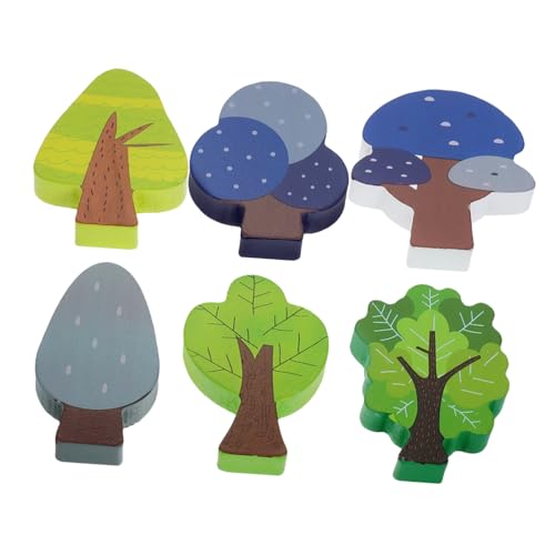 TOYANDONA 6 Stück Teiliges Holz Set mit Bemalten Modellbau Bäumen Kompatibel für Eisenbahn Gleise Interlocking Design für Kreative Szenenbau und Weihnachtsdeko von TOYANDONA