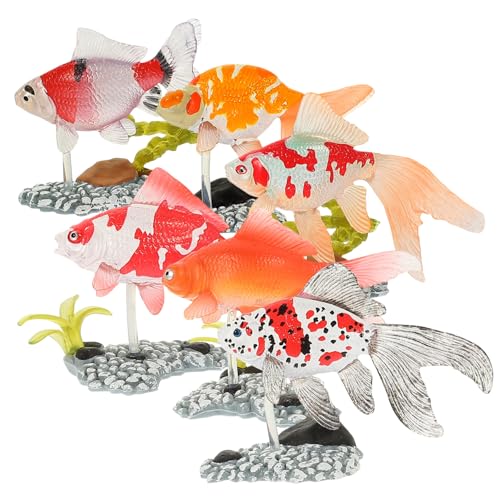 TOYANDONA 6 Stück Teiliges Kleine Goldfisch Deko Figuren mit Sockel Detailgetreue Miniatur Modelle für Kinderzimmer Fantasieanregendes und Wohnraumdekoration von TOYANDONA