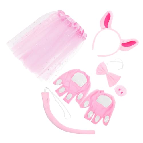 TOYANDONA 6 Stück Teiliges Schwein Kostüm mit Ohren Stirnband Rock Handschuhen und Fliege für Geburtstagsfeiern Halloween Themenpartys und Festliche Anlässe von TOYANDONA