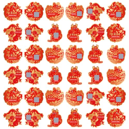 TOYANDONA 64 Stück Rubbelkarten Zum Chinesischen Neujahr 2024 Jahr des Drachen Party Rubbelkarten Zum Mondneujahr Glückliche Rubbelkarten Für Chinesisches Neujahrszubehör von TOYANDONA