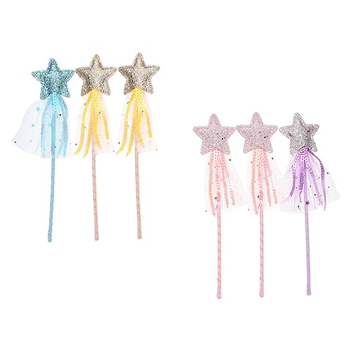 TOYANDONA 6St Fairy Wand Toys mädchen geburtstagsdeko Toys for Pop-Röhren Glitzersterne Zauberstäbe glänzendes Feenrutenspielzeug Zauberstäbe mit Schleifendesign Leder von TOYANDONA