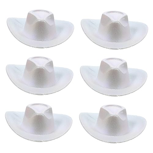 TOYANDONA 6st Mini-cowboyhut Kappe Kostüm Hut Stroh Miniatur Cowboyhut Aus Filz Truckermützen Für Herren Cowgirl Funkelnder Cowboyhut Roter Cowboyhut Hut Mit Breiter Krempe Kunstleder Weiß von TOYANDONA