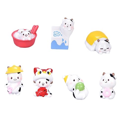 TOYANDONA 7 Stück Cartoon Cow Ornamente Kuh Kühe Figuren Mini-Kühe-Figuren Tierfiguren Miniaturkühe Spielzeugkühe Harz von TOYANDONA