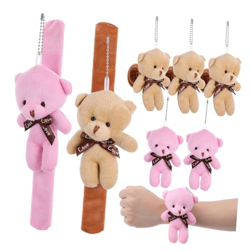 TOYANDONA 8 Stück Teiliges Plüsch Snap Armbänder mit Bär Kuschelige Slap Bracelets für Weiche Stofftier Wristbands Rosa und Khaki als Geburtstagsgeschenk und Party Mitgebsel von TOYANDONA