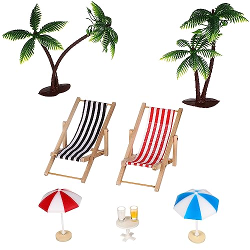 9 Stück Miniatur-Stranddeko Set: Palmen, Sonnenschirme, Liegestühle, Getränke Und Runder Tisch Für DIY-Garten, Puppenhaus Und Sandkasten von TOYANDONA