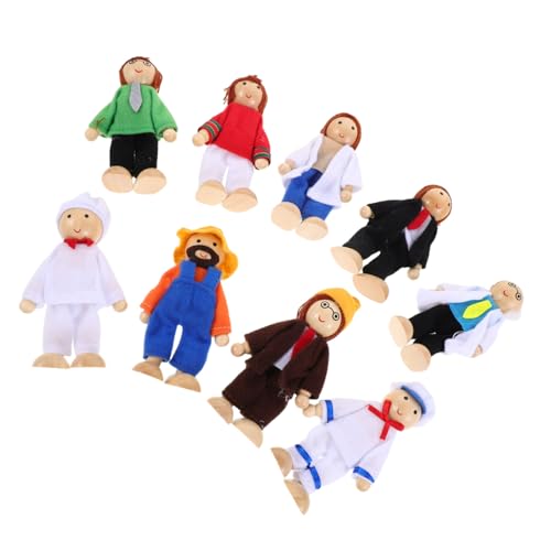 TOYANDONA 9 Teilige Puppen Flexibel Pädagogische Figuren Puppenhaus Arzt Beruf Und Menschen Realistisches Holzspielzeug Arbeiter Spielzubehör Kleinkinder Koch von TOYANDONA