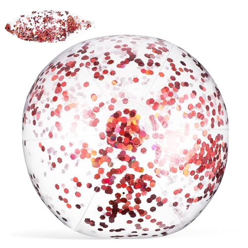 TOYANDONA Aufblasbarer Strandball mit Roségoldenen Glitzer pailletten Pvc material Leicht Aufzupumpen Faltbar und Wiederverwendbar Wasserspielzeug für Sommer Pool und Strandspaß von TOYANDONA
