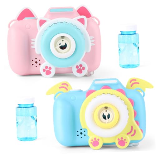 TOYANDONA Automatische Dinosaurier Seifenblasenmaschine für Licht und Musik Vollautomatischer Bubble Blower Kinderfreundliches Cartoon Kamera Design Seifenblasenwasser Batteriefrei Outdoor von TOYANDONA