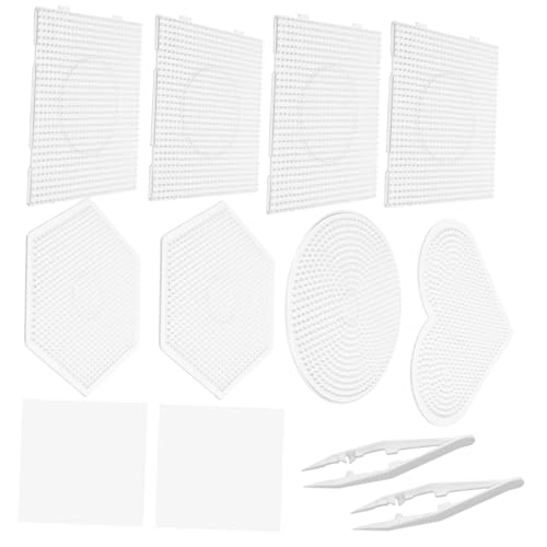 TOYANDONA Bügelperlen Steckplatten Teilig mit Quadratischen Runden Sechseckigen und Herzförmigen Vorlagen für Kreative Bastelprojekte Transparentes Design Geeignet für Teenager und DIY Fans von TOYANDONA