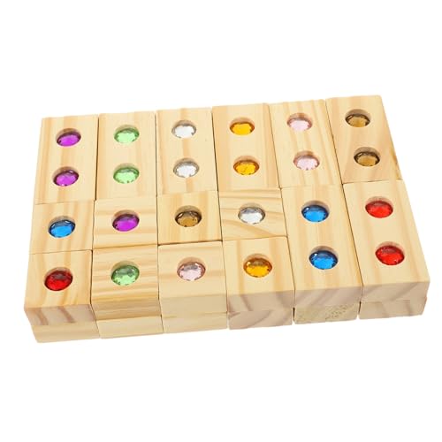 TOYANDONA Bunte Holzbausteine mit Glitzersteinen Sensory für Vorschule Feinmotorik Kreativität und Visuelle Wahrnehmung aus Langlebigem Holz von TOYANDONA