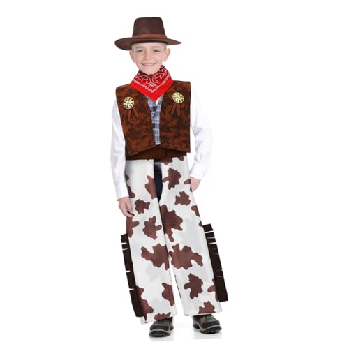TOYANDONA Cowboy Kostüm aus Weichem Polyester und Viskose Cowboy Outfit mit Weste und Hut Western Verkleidung für Jungen Halloween und Fasching Bandana und Hose von TOYANDONA