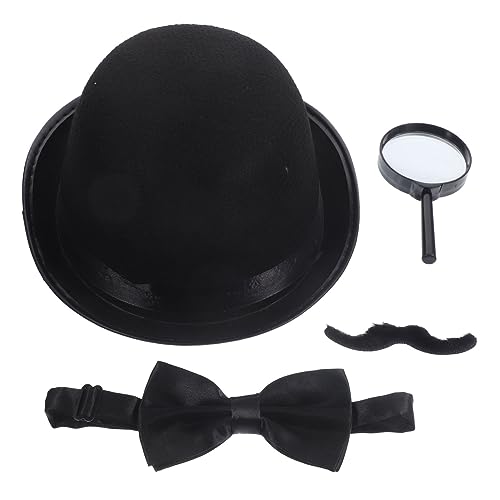 TOYANDONA Detektiv Kostümset mit Verstellbarem Hut Realistischer Schnurrbart Fliege und Lupe für Jungen Leichtes Rollenspiel Zubehör für Halloween Cosplay Mottoparty und Spiele von TOYANDONA
