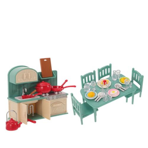 TOYANDONA Dollhouse Kitchen Play Set Miniaturküche Mit Mini -Food -Töpfen Und Pfannen -Set Mini Schreibtischstuhl Mit Essensgeschirr Für Dollhouse Esszimmer Set Küchenzubehör von TOYANDONA