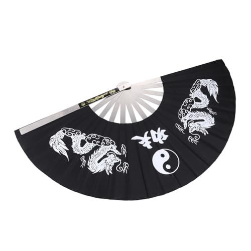 TOYANDONA Faltbarer Tai Chi Fächer Eleganter Chinesischer Handfächer mit Long Muster für Fitness Kung Fu und Tägliche Nutzung Schwarz TOYANDONA Faltbarer Tai Chi Fächer Eleganter Chinesischer Handfächer mit Long Muster für Fitness Kung Fu und Tägliche Nutzung Schwarz von TOYANDONA