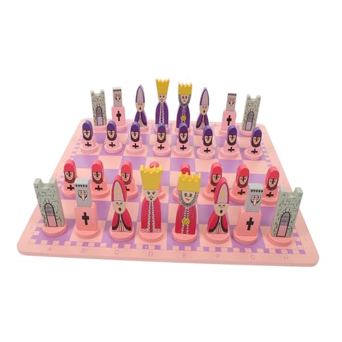 TOYANDONA Faltbares Schachspiel Lernspielzeug mit Holz Schachbrett Cartoon Figuren Pädagogisch für Jungen Mädchen Erwachsene Reise Spiel von TOYANDONA