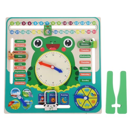 TOYANDONA Frosch Uhr Unterrichtshilfen Lernuhr Für Lernuhr Für Schüler Kognitive Uhr Unterrichtsuhren Für Interaktives Kinderspielzeug Klassenzimmerzubehör Grün Holz von TOYANDONA