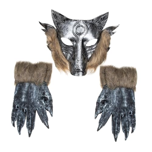 TOYANDONA Gruselige Halloween Wolfsmaske mit Kunstpelz und Handschuhen Realistisches Wolfkostüm für Karneval Party und Maskerade Bequemes Material Langlebig Passend für Erwachsene TOYANDONA Gruselige Halloween Wolfsmaske mit Kunstpelz und Handschuhen Realistisches Wolfkostüm für Karneval Party und Maskerade Bequemes Material Langlebig Passend für Erwachsene von TOYANDONA
