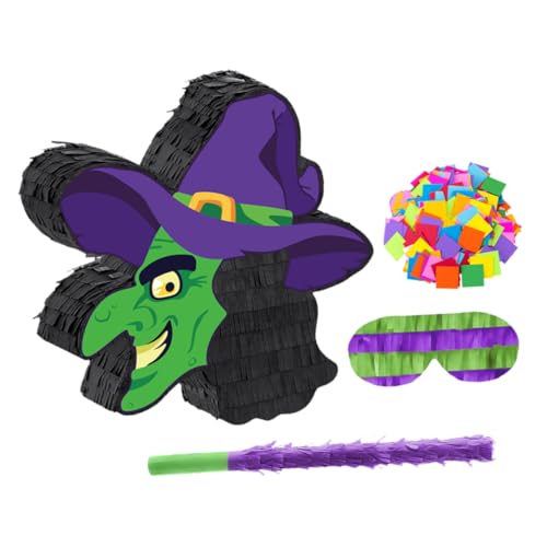 TOYANDONA Halloween Hexen Piñata mit und Augenbinde Konfetti Lebendige Partydeko und Spielzubehör für Halloween Feiern und Kindergeburtstage von TOYANDONA