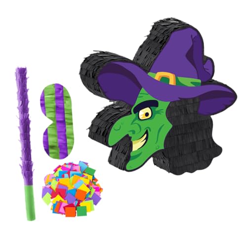 TOYANDONA Halloween Hexen-piñata mit Stick Augenmaske und Konfetti Interaktives Partyspiel Robuste Papierverarbeitung Diy-füllung Dekorative Halloween Partydekoration von TOYANDONA