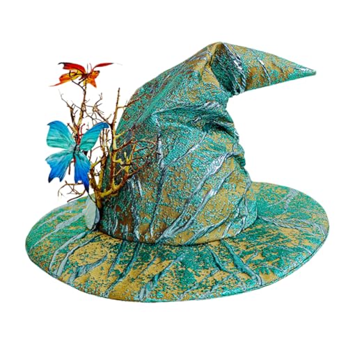 TOYANDONA Halloween Hexenhut mit Schmetterlingsmotiv Grüner für Damen Leichter Cosplay Hut Komfortabel und Modisch für Halloween Weihnachts und Maskenpartys von TOYANDONA