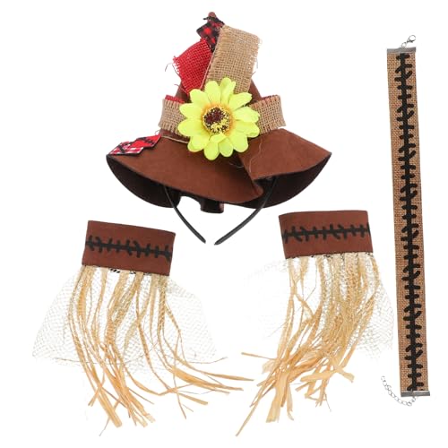 TOYANDONA Halloween Kostüm, Strohhut und Halskette Armband für Halloween Party Karneval Vogelscheuche Cosplay von TOYANDONA