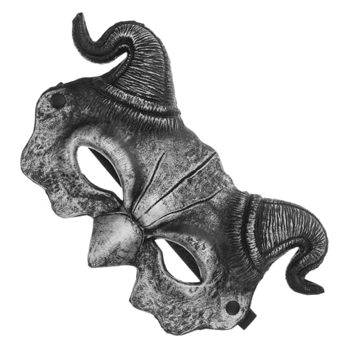 TOYANDONA Halloween Schäferhorn Teufelsmaske Halbgesicht Maske Atmungsaktivem PU Material für Erwachsene Leichtes Komfortables Halloween Party und Cosplay Accessoire Silber von TOYANDONA