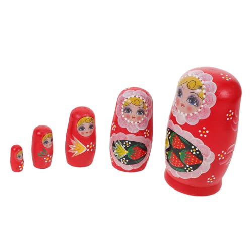 TOYANDONA Handbemalte Holz Russische Matroschka Puppen Set Fünf-lagige Bunte Matryoshka Figuren Traditionelles Erdbeer Mädchen Stapelspielzeug für Weihnachtsnesting Deko und Geschenk von TOYANDONA