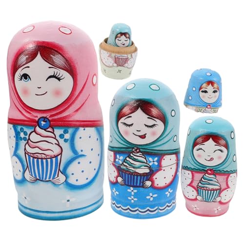 TOYANDONA Handbemalte Russische Nesting Puppen Lagiges Holzspielzeug Traditionelles Set Lernspielzeug und Feinmotorik Tragbares Kulturerbe von TOYANDONA