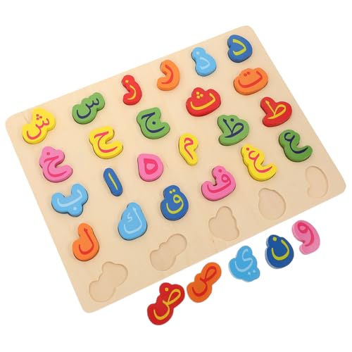 TOYANDONA Holz Alphabet Puzzle Lernspielzeug Montessori Steckspiel Arabische Buchstaben Pädagogisch Robust Holzklötze Vorschule von TOYANDONA