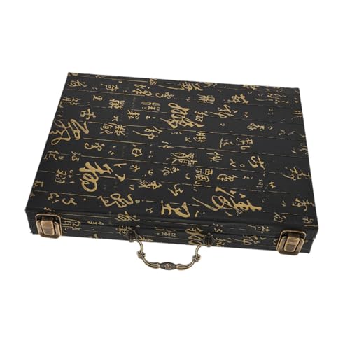 TOYANDONA Holz Mahjong Aufbewahrungsbox mit Elegantem Prägedesign Große Kapazität Spielsteine Organizer Traditioneller Mahjong Spielekasten für Zuhause und Unterwegs von TOYANDONA