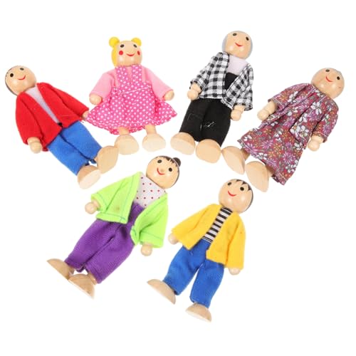 TOYANDONA Holz Puppenfamilie Teiliges Miniatur Spielset mit Beweglichen Figuren für Fördert Motorik Kommunikation Fantasievolles Sicheres Material für Kreatives Puppenhaus Spiel von TOYANDONA