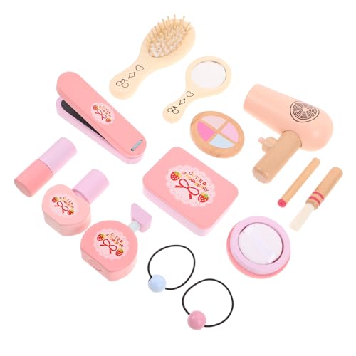 TOYANDONA Holz Schminkset mit Spiegel und Beauty Salon Zubehör Kreatives Rollenspiel Makeup Set für Mädchen Fördert Fantasie Soziale Fähigkeiten und Feinmotorik Geburtstagsgeschenk von TOYANDONA