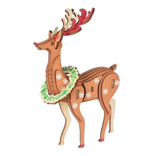 TOYANDONA Holz Weihnachtspuzzle Rentier DIY Bastelset für Familie Präzise Gefertigte Robuste Teile Interaktives Modell für Festliche Dekoration und Gemeinsames von TOYANDONA