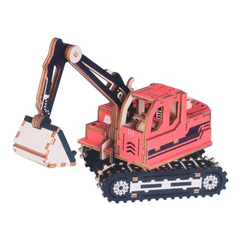 TOYANDONA Holz Zusammengebautes Bagger Auto Spielzeugautos 3D Holzpuzzle DIY Zusammenbau Zusammenbau Auto Rot von TOYANDONA