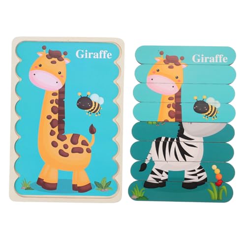TOYANDONA Holzpuzzle Lernspielzeug Doppelseitige Matching Puzzles Tiermotive Zebra und Giraffe Pädagogisches für Kleinkinder Ab Jahren Sicher und Langlebig von TOYANDONA