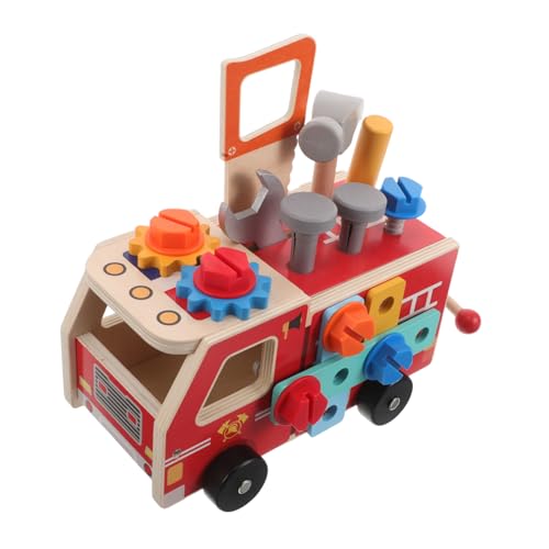 TOYANDONA Holzspielzeug Feuerwehrauto Werkzeugset für Stabiles Montessori Lernspielzeug mit Schrauben Muttern Fördert Feinmotorik Hand Auge Koordination und Interaktives von TOYANDONA