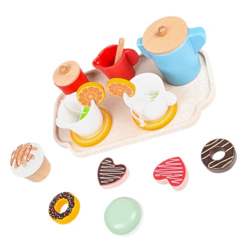 TOYANDONA Holzspielzeug Teeservice für Kindgerechtes Rollenspiel mit Robusten Holz Desserts Leichtes Puppengeschirr Dekoratives Nachmittagstee für Fantasievolle Tee Partys von TOYANDONA